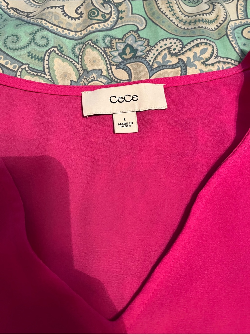 CeCe Fuchsia V-Neck Long Sleeve Blouse with Smocked Cuffs - Picture 2 of 2